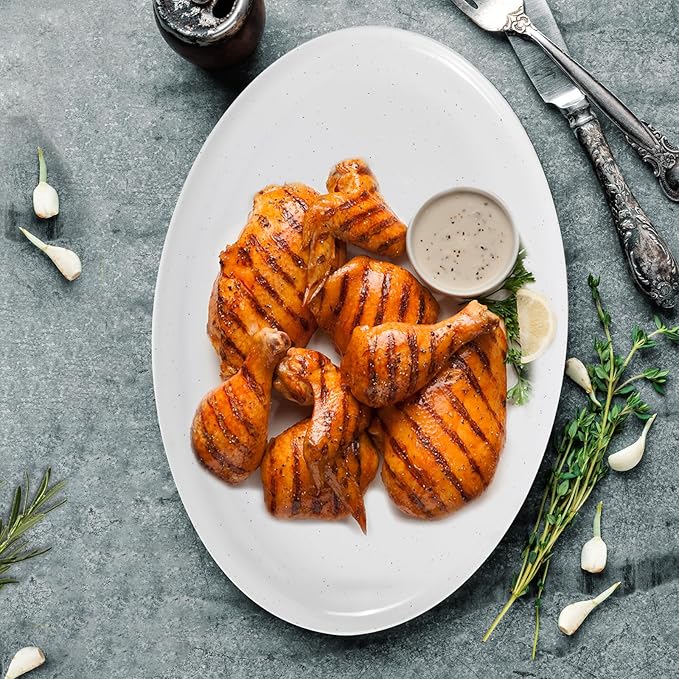 Webbylee ‌16" Melamine Oval Platter Set of 2 - Lightweight Durable Serving Tray for Party, Catering & Home | Dishwasher Safe, Fits Turkey/Charcuterie-White & Grey