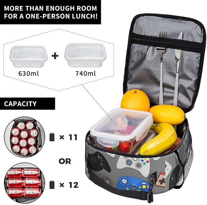 Video Game Controller Insulated Lunch Box Bag Portable Lunch Tote For Women Men And Kids