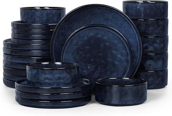 LIANYU 24 Pcs Plates and Bowls Sets for 8, Stoneware Dinnerware Dish Set, Dinner Dishware for Dessert Salad Pasta, Microwave & Dishwasher Safe, Cetacean Blue