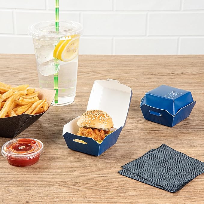 Restaurantware 2.5 x 2.5 x 2 Inch Mini Burger Boxes 100 Clamshell Food Containers - Hinged Lid Disposable Frenchie Paper Take Out Boxes Serve Sliders Or Finger Foods