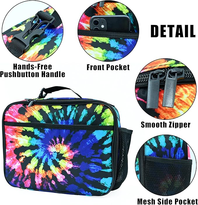 Tie Dye Lunch Box Insulated Reusable Lunch Bag Tote Cooler for Women Men Boy Girl School Work Office Picnic