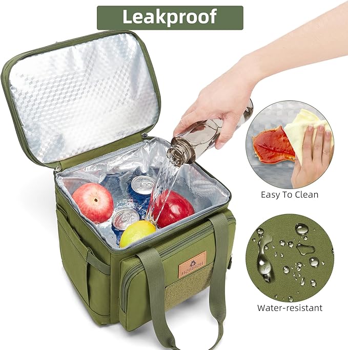 Tactical Lunch Bag, Large Expandable Lunch Box for Men, Durable Leakproof Cooler Bag with Molle Webbing, for Adults/Work Outdoor Picnic Trip Camping, 20 Can/15 L, Army Green