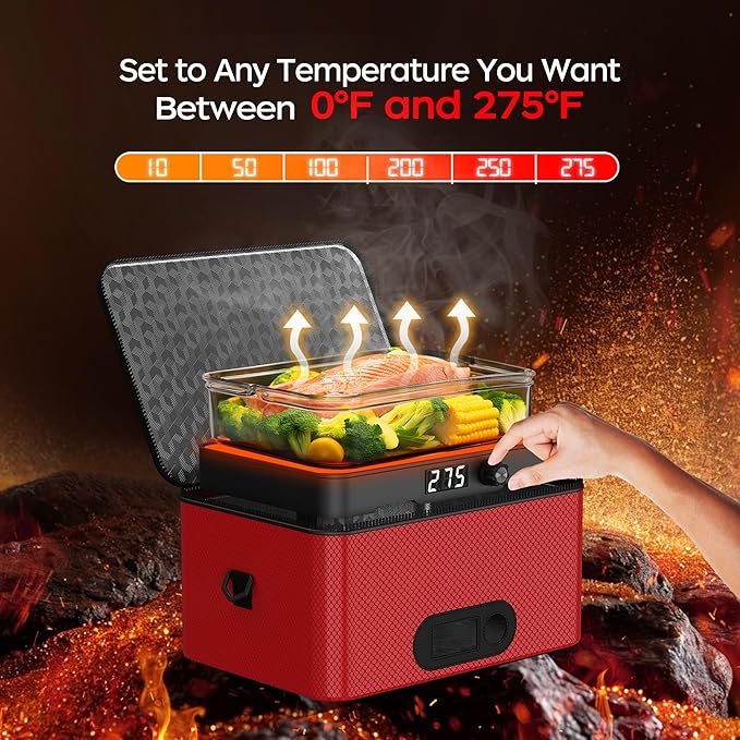 Portable Oven, 12V 24V 110V-240V Car Food Warmer Portable Personal Mini Oven Electric Heated Lunch Box for Meals Reheating & Raw Food Cooking for Road Trip/Camping/Picnic/Family Gathering(Red)