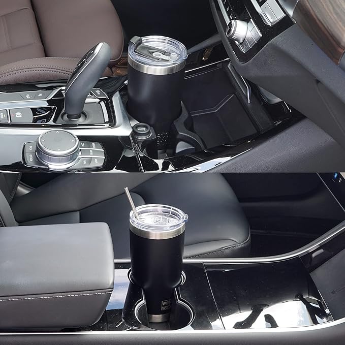 WETOWETO 20oz Tumbler with 2 lids and 2 straws, Stainless Steel Vacuum Insulated Coffee Tumbler Cup, Double Wall Powder Coated Leak-proof Travel Coffee Mug Cup (Black, 1 Pack)