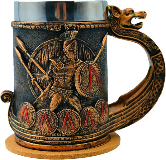 18oz Spartan Nordic Viking Mug, Stainless Steel Drinking Cup, Sparta Novelty Coffee Cup, Norse Viking Poetic Spartacus Decor Party Decoration Drinkware Gift for Men