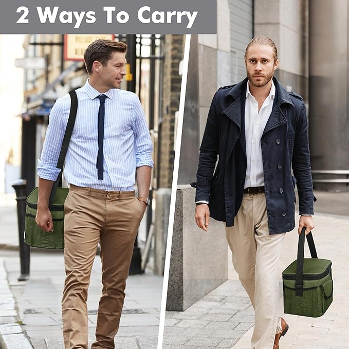 Tirrinia Insulated Lunch Bag for Women Men, Leakproof Lunch Box Containers for Adult, Work, School, Soft Lunchbox for Kids,Boys, Adult Cooler Bag for Picnic Hiking Beach,Green