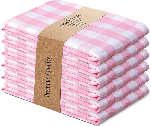 Urban Villa Kitchen Towels Set of 6 Buffalo Checks Pink/White Kitchen Towels 20X30 Inches 100% Cotton Highly Absorbent Kitchen Towels Premium Quality Ultra Soft Mitered Corners KitchenTowels