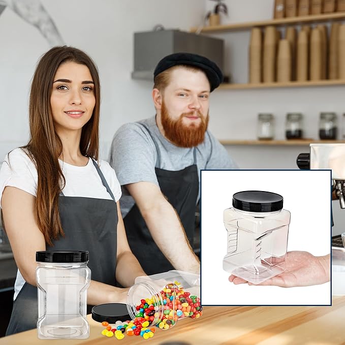 9 Pack 30 oz Square Clear Plastic Jars with Lids Wide Mouth Storage Containers Refillable Easy Grip Airtight Food Storage Jars for Kitchen Dry Goods Cookies Candy