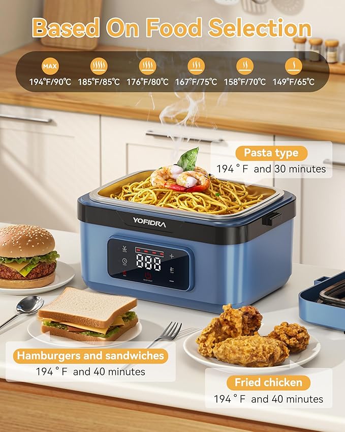 Yofidra Cordless Electric Heated Lunch Box: 6.3 Cups Self Heating Lunch Box with Battery, Timer & Temperature Control, Extra Large Portable Food Warmer for Adults, Men & Women in Office Car Outdoor