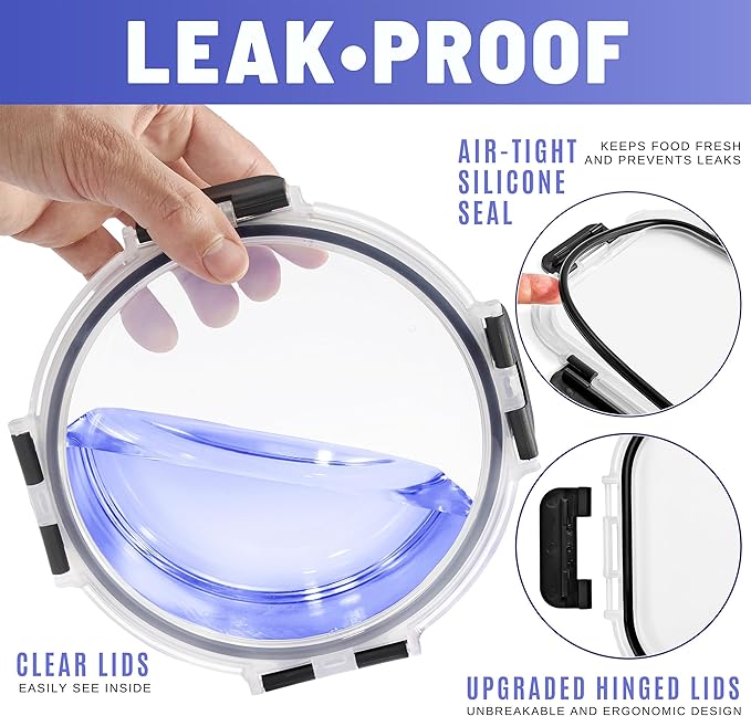 Sorbus 16pc Glass Meal Prep Containers Set – 8 Round 32oz Containers with Airtight Lids – Freezer, Dishwasher, Oven Safe – Reusable Food Storage Bowls, 4 Cup Capacity for Meal Prep and Storage