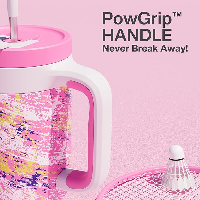 40 oz Tumbler with Handle, 2-in-1 Straw and Sip Lid, Leakproof, Dishwasher Safe, Insulated Stainless Steel Travel Coffee Mug, Keeps Cold for 34 Hours, Fits in Car Cup Holder (Pink Ladies)