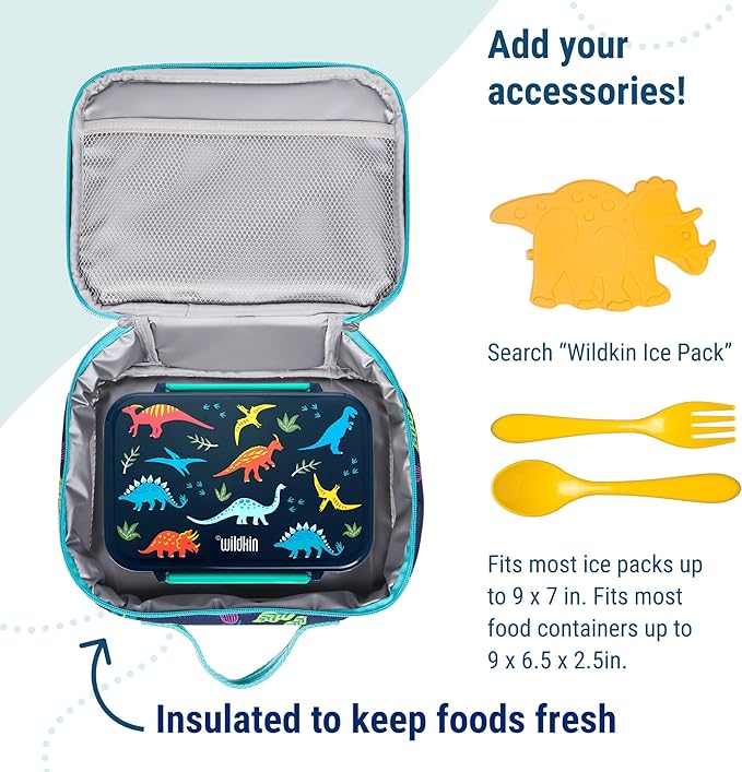 Wildkin Kids Insulated Lunch Box – Durable and Reusable for School & Travel - Darling Dinosaurs