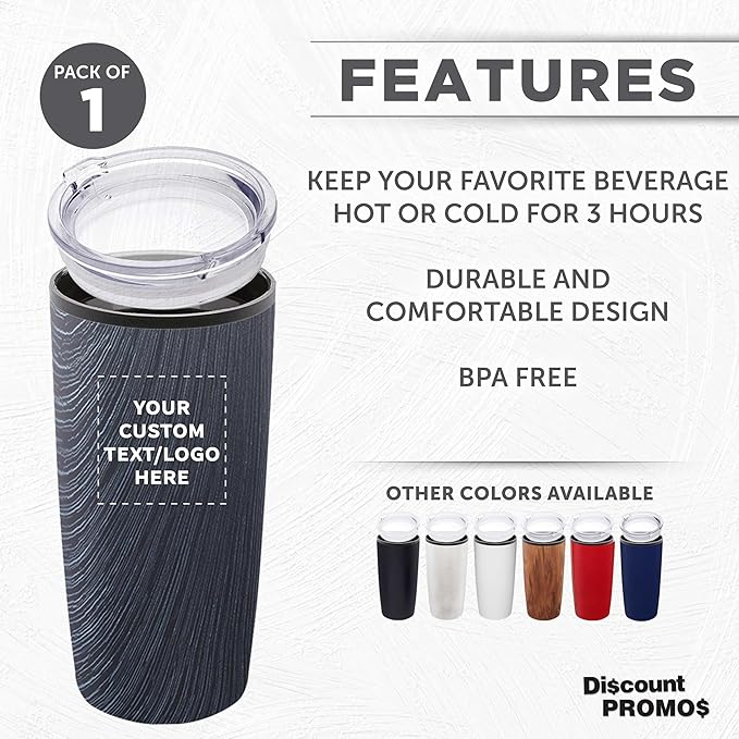 DISCOUNT PROMOS Custom Plastic Tumblers 20 oz. Set of 1, Personalized Bulk Pack - With lids, Ice Coffee Tumbler, To Go Cup, Insulated - Grey