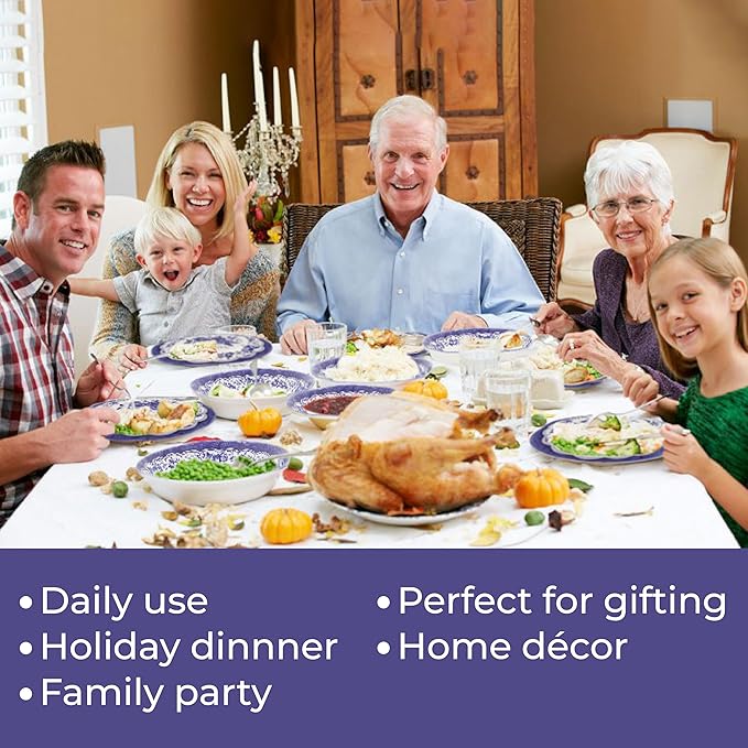 Tudor Royal 24-Piece Porcelain Round Dinnerware Set, Service for 6, Victoria Blue Design, Blue Floral, Plates Bowls Mugs Dishes, Glossy, Premium Quality Tableware, Unique Pattern