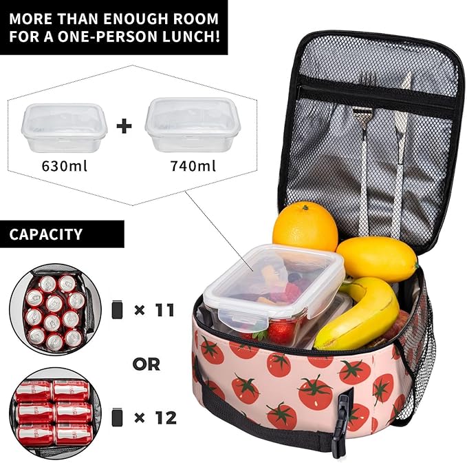 Tomato Lunch Box for Women Men, Insulated Lunch Box, Reusable Lunch Bag for Office, Work, Picnic, Travel