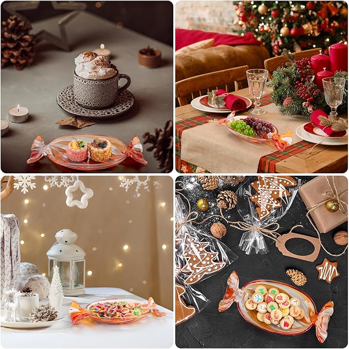 Christmas Platter Dish, Glass Candy Platter Serving Dessert Plates Christmas Dinnerware Tray Decorative Plates for Xmas Holiday Party Favor, Orange, Small