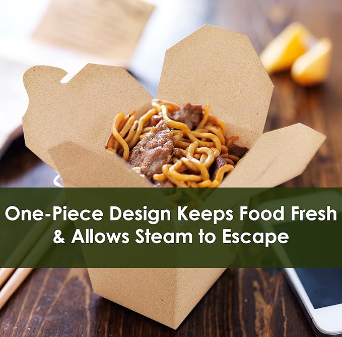 100% Recyclable 8oz Brown Chinese Take Out Boxes 50pk. Leakproof Greaseproof To Go Containers For Restaurants Event Parties Food Service. Best Value Bulk Pack Microwaveable and Stackable Meal Pails.