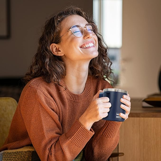 WETOWETO 14 oz Coffee Mug, Vacuum Insulated Camping Mug with Lid, Double Wall Stainless Steel Travel Tumbler Cup, Thermal Coffee Mug, Powder Coated Navy Blue