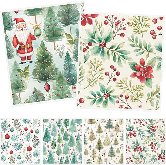 Christmas Swedish Dishcloths for Kitchen - 6PCS Christmas Forest Swedish Cloths for Washing Dishes, Santa Reusable Dish Towels, Pine Tree Washable Cleaning Sponge Gifts for Home Quick Drying
