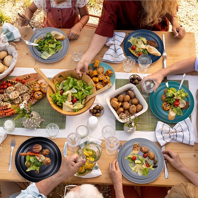 Supernal 32pcs Wheat Straw Dinnerware Sets,Plastic Plates and Bowls Sets for 8,Unbreakable Plates and Bowls Sets Dishwasher Safe Microwave Safe Fun Colors Perfect for Cooking Family Camping Picnics