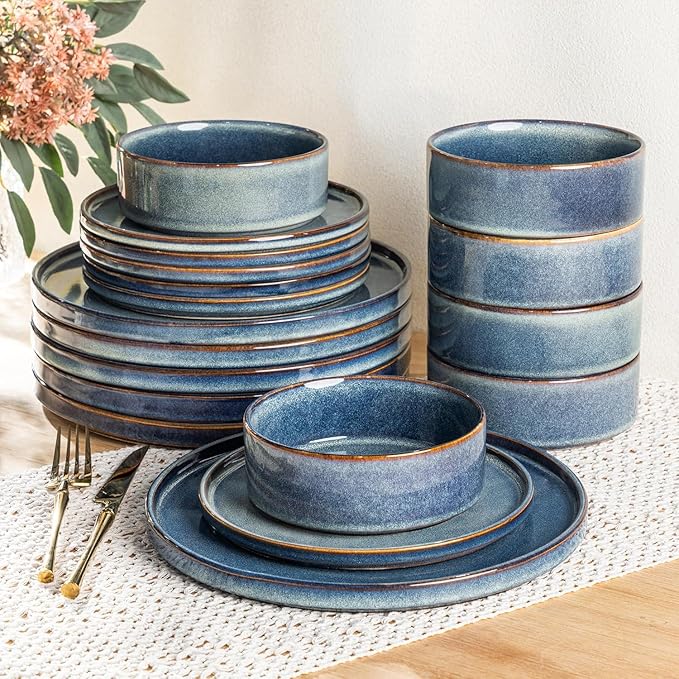 AmorArc Ceramic Dinnerware Sets, Handmade Reactive Glaze Stoneware Plates and Bowls Sets,Highly Chip and Crack Resistant | Dishwasher & Microwave Safe Dishes Set, Service for 8 (24pc)
