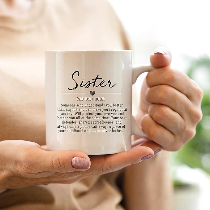 QASHWEY Sister Definition Coffee Mugs Mug, SisterBirthday Christmas Wedding Gifts from Sister Brother,InspirationalSister Gift Double Side Printed Ceramic Mug Cup 11 Ounce