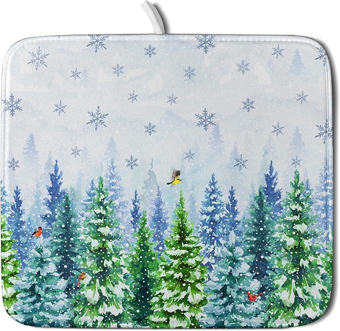 Winter Dish Drying Mat Forest Kitchen Mat for Counter for Home Season Decor 18 X 16 In