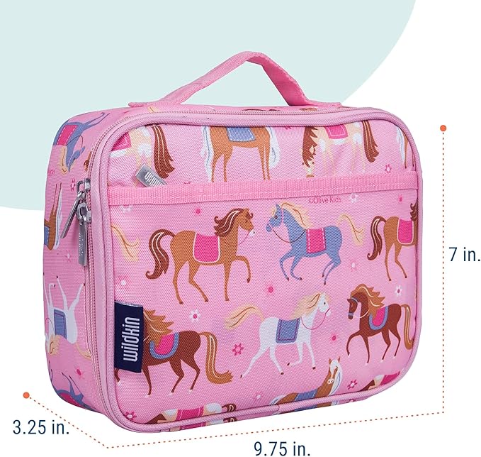 Wildkin Kids Insulated Lunch Box – Durable and Reusable for School & Travel - Horses in Pink