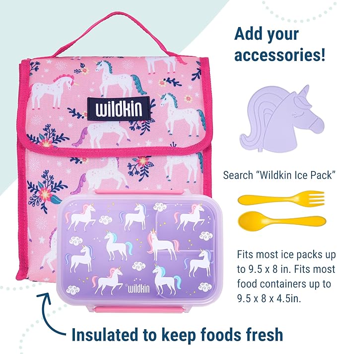 Wildkin Kids Insulated Lunch Bag – Reusable, Ideal for Hot/Cold Snacks, School & Travel - Magical Unicorns
