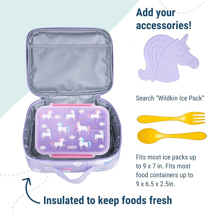 Wildkin Kids Insulated Lunch Box – Durable and Reusable for School & Travel - Unicorn
