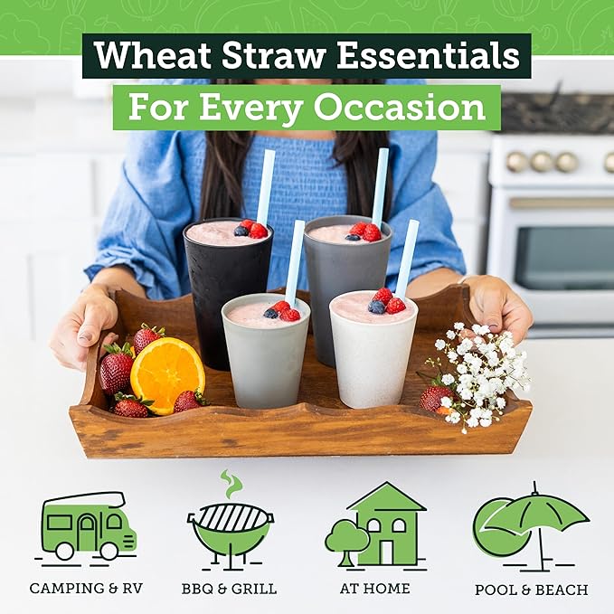 Grow Forward Premium Wheat Straw Cups - 13 & 20 oz Unbreakable BPA Free Hard Plastic Cups - Reusable Lightweight Plastic Drinking Glasses for Kitchen, Outdoor, Water, Camping, RV - Moonlight