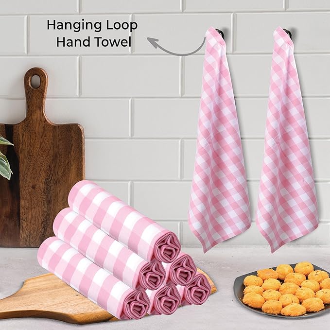 Urban Villa Kitchen Towels Set of 6 Buffalo Checks Pink/White Kitchen Towels 20X30 Inches 100% Cotton Highly Absorbent Kitchen Towels Premium Quality Ultra Soft Mitered Corners KitchenTowels