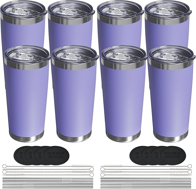 Travel Coffee Tumbler 20oz, 8 Pack Leakproof Travel Coffee Mug with Lid and Straw, Stainless Steel Double Wall Vacuum Insulated Tumbler for Hot/Iced Drinks (Textured Matte, Periwinkle)