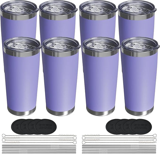 Travel Coffee Tumbler 20oz, 8 Pack Leakproof Travel Coffee Mug with Lid and Straw, Stainless Steel Double Wall Vacuum Insulated Tumbler for Hot/Iced Drinks (Textured Matte, Periwinkle)