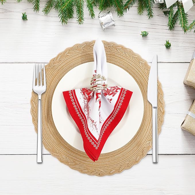 Christmas Pine Tree Napkins, 18×18 Inch Santa Dinner Cloth Napkins Set of 4, Washable Cotton Soft Absorbent Square Napkins for Dining Kitchen Party Wedding Decoration