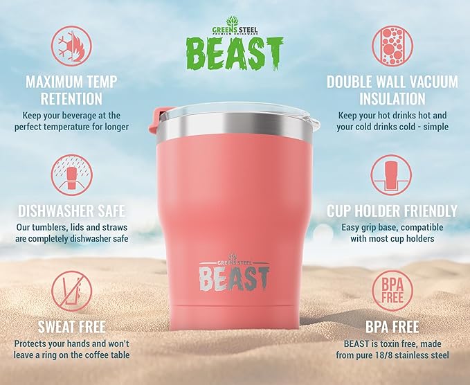 Beast 10 oz Tumbler Stainless Steel Vacuum Insulated Coffee Ice Cup Double Wall Travel Flask (Blossom Pink)