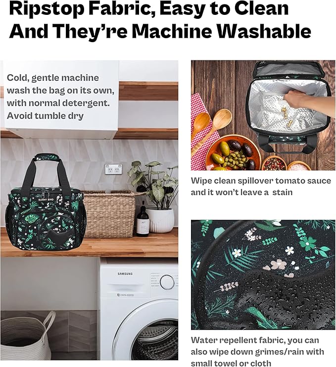 SUNNY BIRD 12L Large Insulated Lunch Bag, Leakproof and Foldable Lunch Cooler Box for Women Adult and Men, Fits 18 Cans (Floral & Foliage)