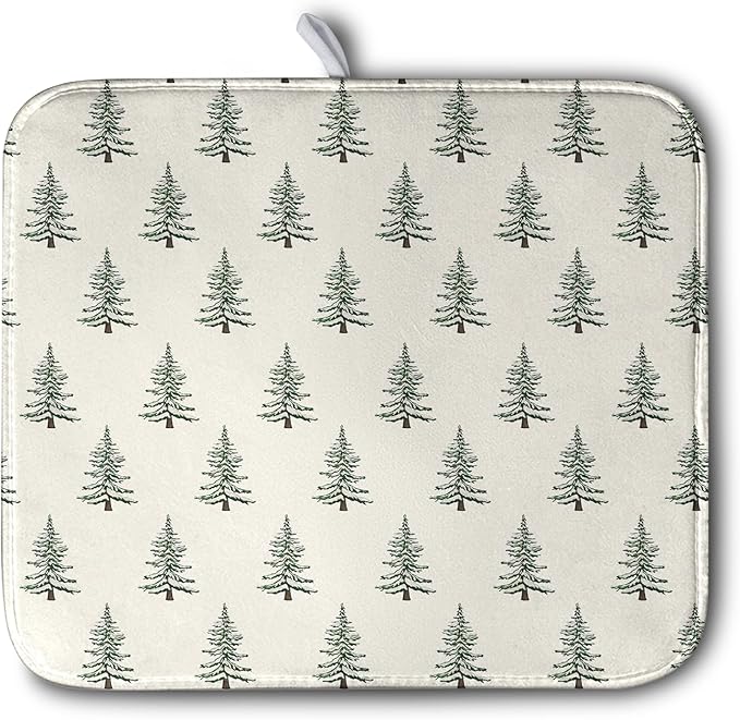 Christmas Tree Dish Drying Mat Winter Xmas Holiday Drying Mats Microfiber Absorbent Dishes Drying Pad Reusable Washable Kitchen Countertop Protector Dish Drainer Rack Mat 16x18 Inch