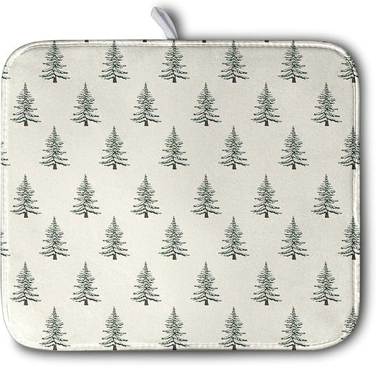 Christmas Tree Dish Drying Mat Winter Xmas Holiday Drying Mats Microfiber Absorbent Dishes Drying Pad Reusable Washable Kitchen Countertop Protector Dish Drainer Rack Mat 16x18 Inch