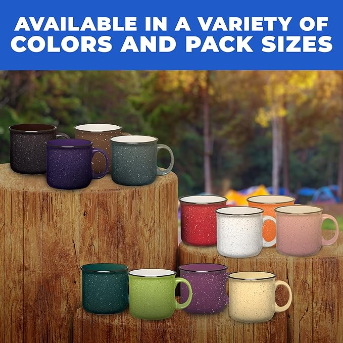 Set of 16 Ceramic Campfire Mugs – 15 Oz, Black – Coffee & Tea Cups for Home, Work, Travel, Camping – Customizable, Great for DIY, Events, Companies