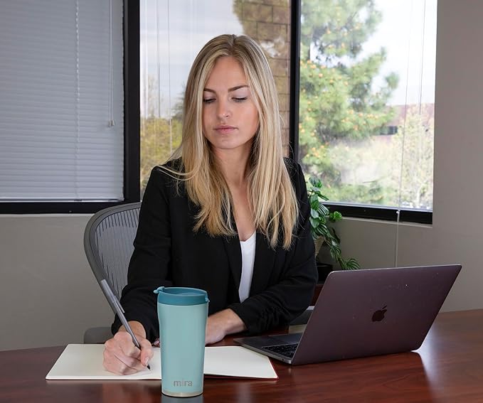 MIRA 12 oz Coffee Travel Mug - Stainless Steel Insulated Tumbler with Leak-Proof Lid - Hot & Cold Cup - Pearl Blue