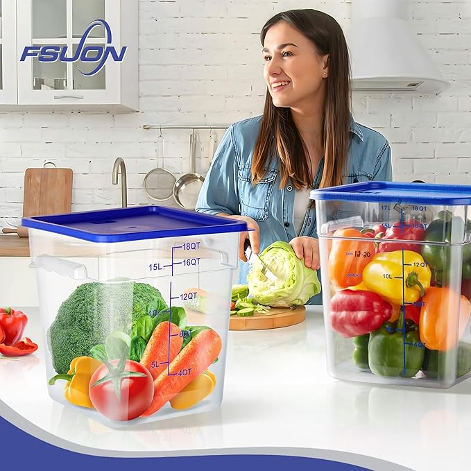4 Pack Clear Food Storage Containers with Lids and Handles Polycarbonate Square Commercial Food Containers, NSF (18Qt)