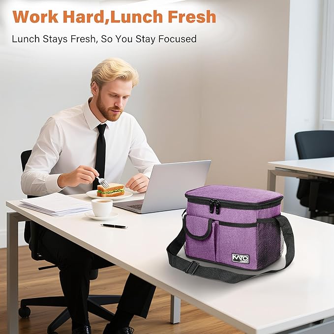 Tirrinia Insulated Lunch Bag for Women Men, Leakproof Lunch Box Containers for Adult, Work, School, Soft Lunchbox for Kids,Boys, Adult Cooler Bag for Picnic Hiking Beach,Purple