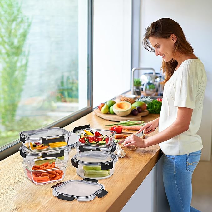 Sorbus 16pc Glass Meal Prep Containers Set – 8 Round 32oz Containers with Airtight Lids – Freezer, Dishwasher, Oven Safe – Reusable Food Storage Bowls, 4 Cup Capacity for Meal Prep and Storage