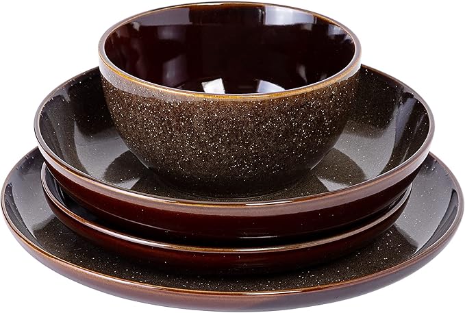 Gibson Elite Edwina Double Bowl Dinnerware Set,Dark Green, Service for 4 (16pcs)