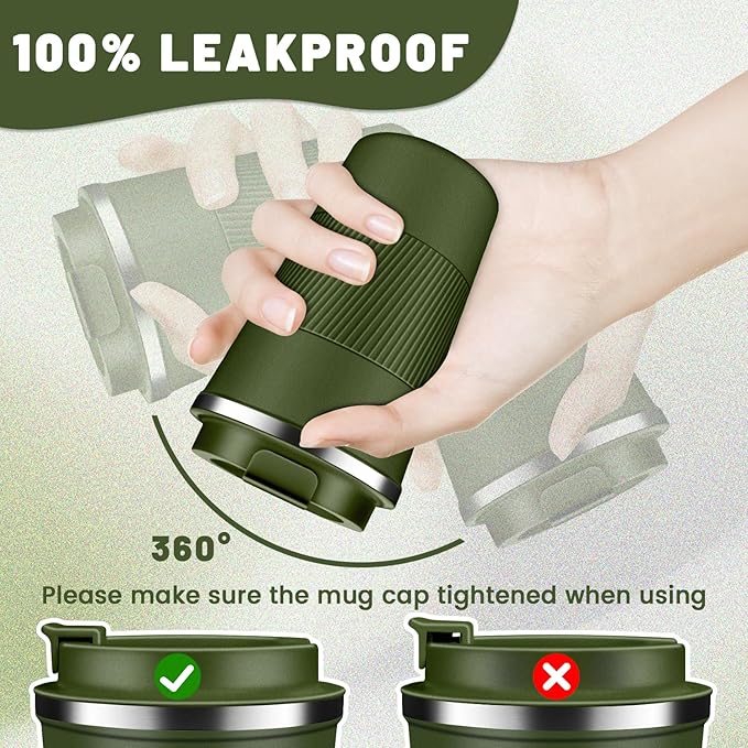 Insulated Coffee Tumblers with Flip Lid 12oz / 17oz, Stainless Steel Travel Coffee Mug Leak Proof, Vacuum Insulated Coffee Mug Reusable Cup, Keeps Cold and Hot for Coffee Tea