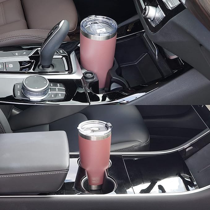 WETOWETO 20oz Insulated Stainless Steel Coffee Mug, Double Wall Vacuum Travel Mug with 2 Lids and 2 Straws, Powder Coated Tumbler Cup (Rose Gold,1)