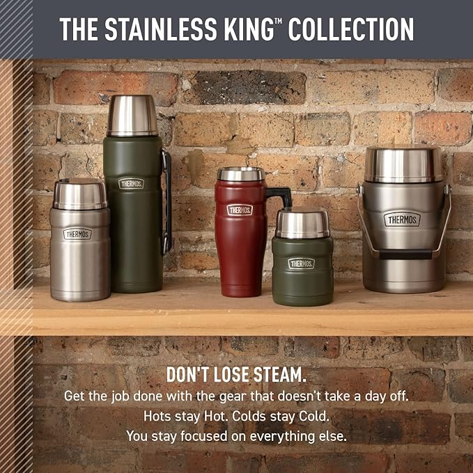 THERMOS Stainless King Vacuum-Insulated Food Jar with Spoon, 16 Ounce, Matte Stainless Steel