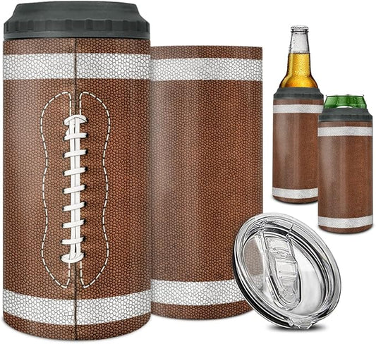 winorax Football Tumbler 4-in-1 Can Cooler Football Stainless Steel Insulated Tumblers Coffee Travel Mug Cup With Lid Gift Tumblers For Men Women Sports Gifts For Players Fan Coach Lovers