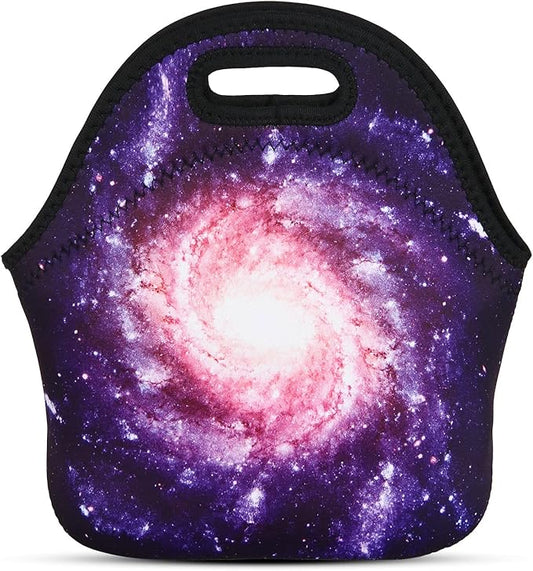 Violet Mist Women's Reusable Neoprene Lunch Bag, Galaxy Sky Insulated, Thermal, Waterproof, 11.42"L x 10.43"H x 5.51"W, 8.7 inches, fits containers up to 7"W x 6"L